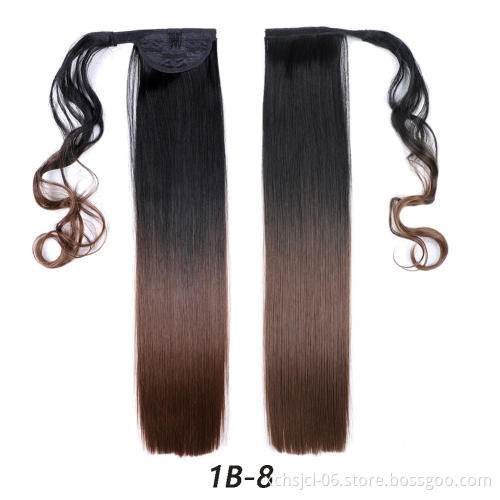 Wholesale Cheap price Wrap Around Long Straight Ombre Pony Tail Hair Extension Synthetic Fiber